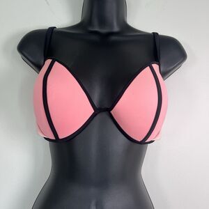 Victoria’s Secret Swim Top Bikini Size 36D Neon Pink Black Adj Straps